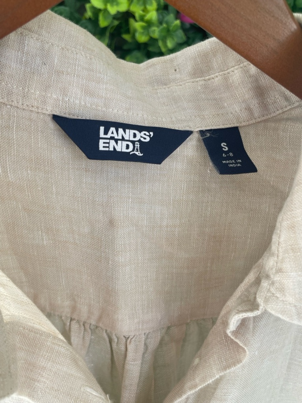 Lands’ End 100% Linen Button Front Shirt Beige Coastal Old Money Size Small - Picture 4 of 6